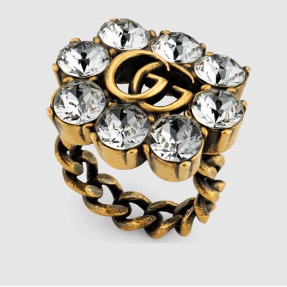 NWT GUCCI GG Marmont Crystal Ring  Designer Size: M / IT 16